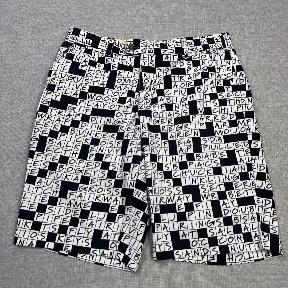 Loudmouth Crossword Pattern Golf Chino Shorts Mens 32 Black Cotton Spandex